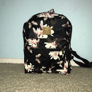 Black floral mini backpack